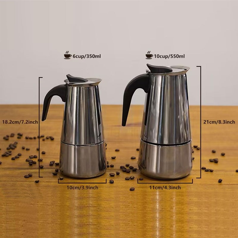 elabo Stovetop Espresso Machine and Moka Pot for Gas or Electric Ceramic Stovetop, Italian Espresso Coffee Shot Maker for Italian Espresso, Cappuccino and Latte, Stainless Steel 304, 10 Cups - Image 3